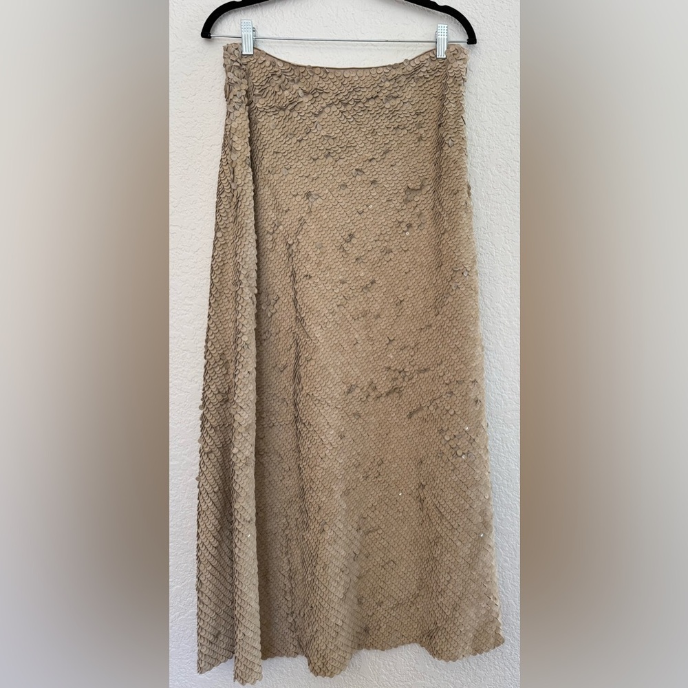 Lafayette 148 New York Nelya Suede Paillette Skirt in Sahara Size L